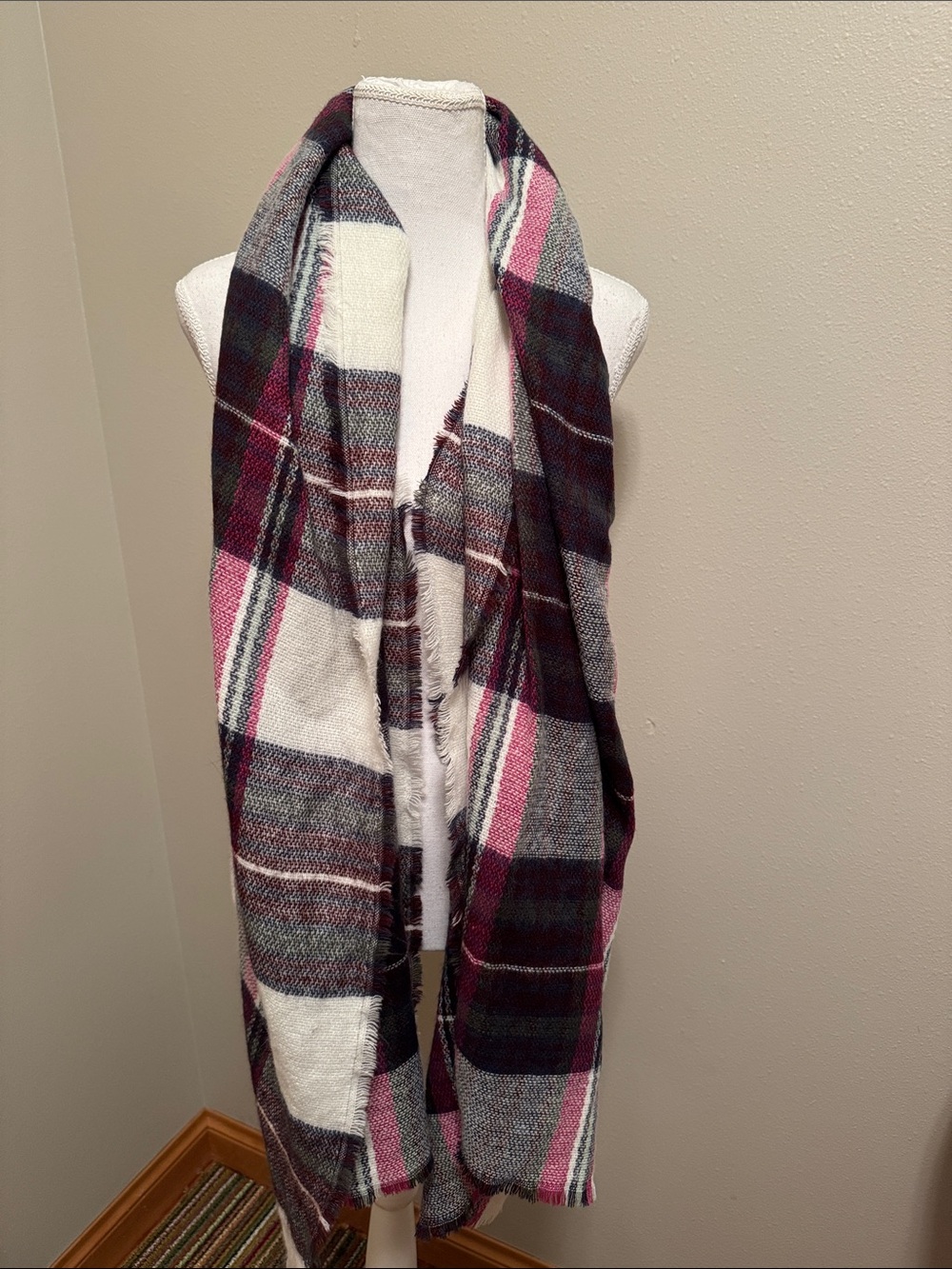 New City Streets Plaid Scarf in Pink, White & Green